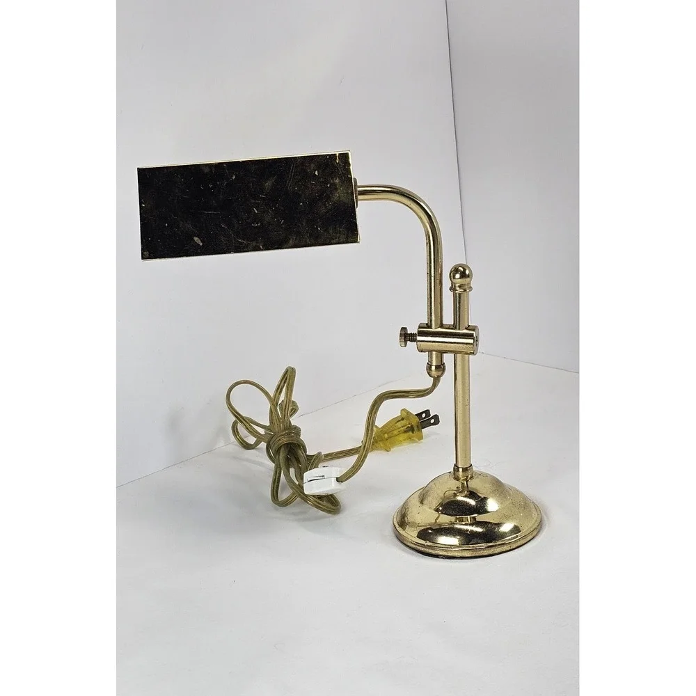 Vintage Brass Desk Lamp Adjustable Arm Rectangular Shade Mid Century - Working‎